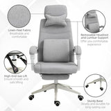 Vinsetto Office Chair, Ergonomic Desk Chair, High Back Fabric Work Chair with 160° Reclining Backrest, Retractable Footrest, Neck and Lumbar Pillow for Home and Study, Grey