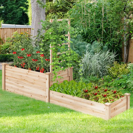 Raised Garden Bed with Trellis-Natural