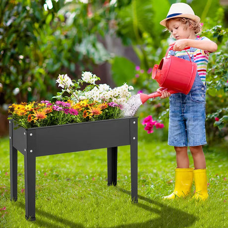 Metal Raised Garden Bed with Legs and Drainage Hole for Vegetable Flower-24 x 11 x 18 inches