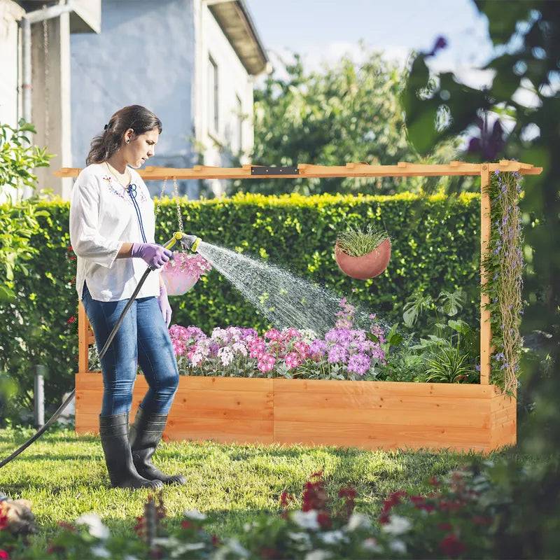 Raised Garden Bed with Side Trellis Hanging Roof and Planter Box-Orange