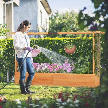 Raised Garden Bed with Side Trellis Hanging Roof and Planter Box-Orange