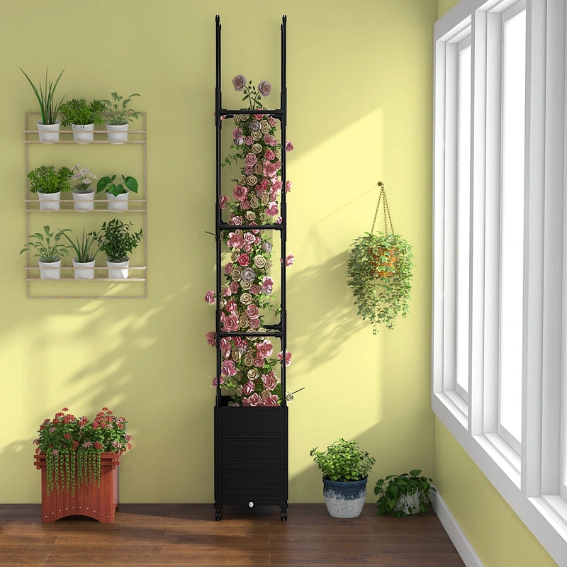 Raised Garden Bed with Obelisk Trellis and 3 Heights & Detachable PE-Coated Metal Tubes-Black