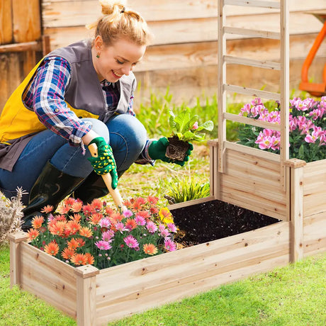 Raised Garden Bed with Trellis-Natural