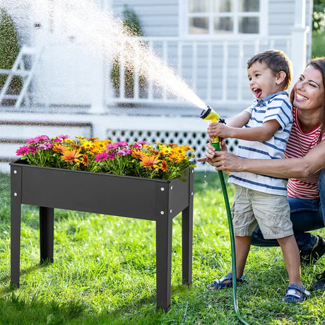 Metal Raised Garden Bed with Legs and Drainage Hole for Vegetable Flower-24 x 11 x 18 inches