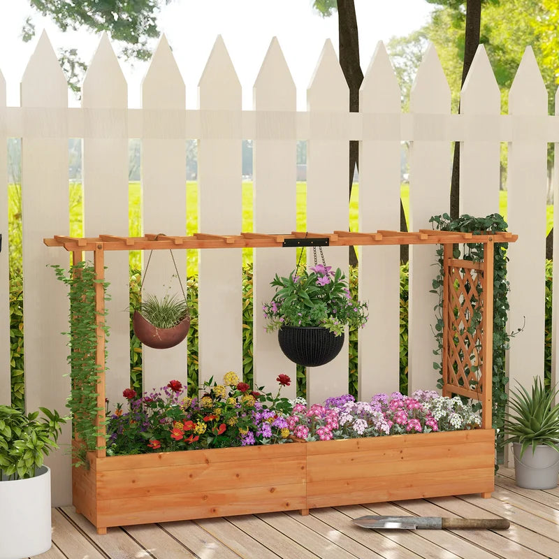 Raised Garden Bed with Side Trellis Hanging Roof and Planter Box-Orange