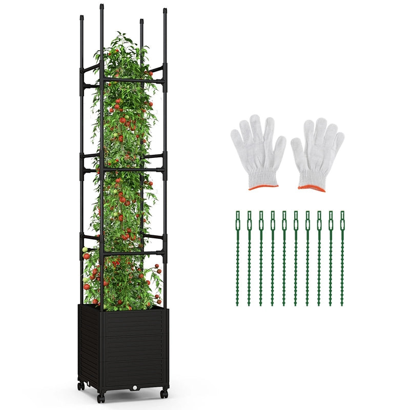 Raised Garden Bed with Obelisk Trellis and 3 Heights & Detachable PE-Coated Metal Tubes-Black