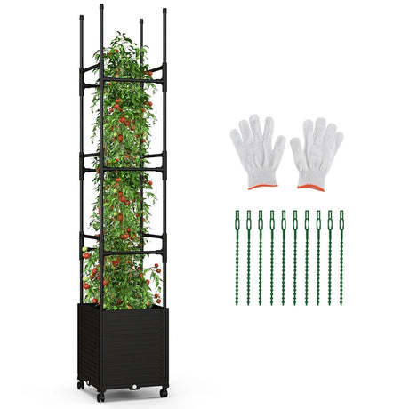 Raised Garden Bed with Obelisk Trellis and 3 Heights & Detachable PE-Coated Metal Tubes-Black