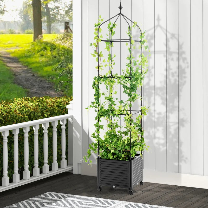 Climbing aid with flower box &amp; self-watering on wheels Garden Obelisk Tomato tower