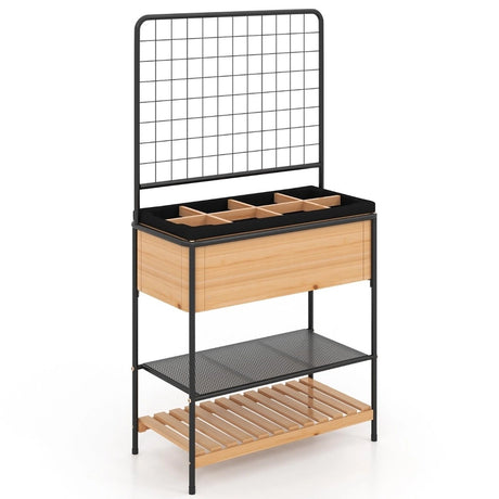 Raised Garden Bed with Trellis 2-tier Storage Shelves-Natural