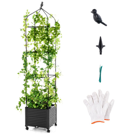 Climbing aid with flower box &amp; self-watering on wheels Garden Obelisk Tomato tower