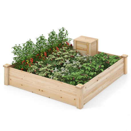 49" x 49" x 10" Raised Garden Bed with Compost Bin and Open-ended Bottom-Natural