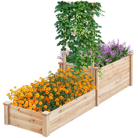 Raised Garden Bed with Trellis-Natural