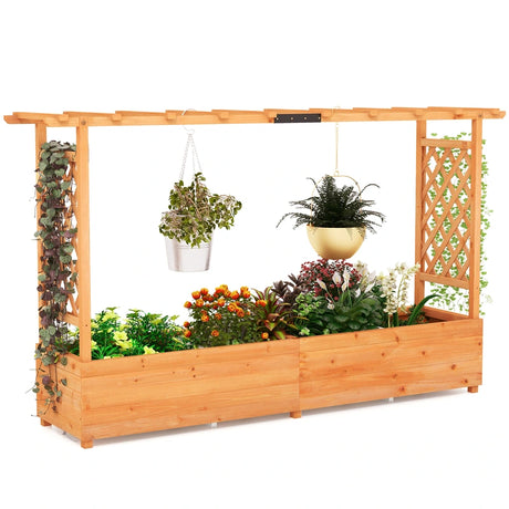 Raised Garden Bed with Side Trellis Hanging Roof and Planter Box-Orange
