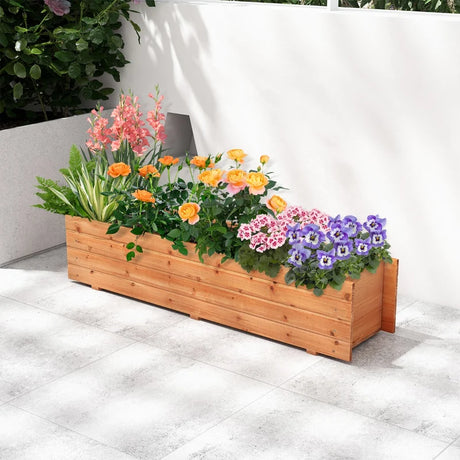 Fir Wood Planter Box with 2 Drainage Holes and 3 Added Bottom Crossbars-Orange