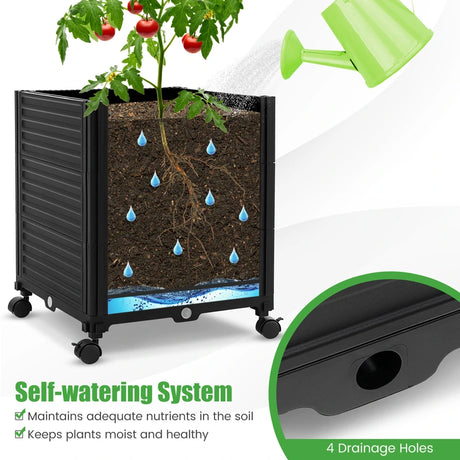 Raised Garden Bed with Obelisk Trellis and 3 Heights & Detachable PE-Coated Metal Tubes-Black
