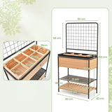 Raised Garden Bed with Trellis 2-tier Storage Shelves-Natural