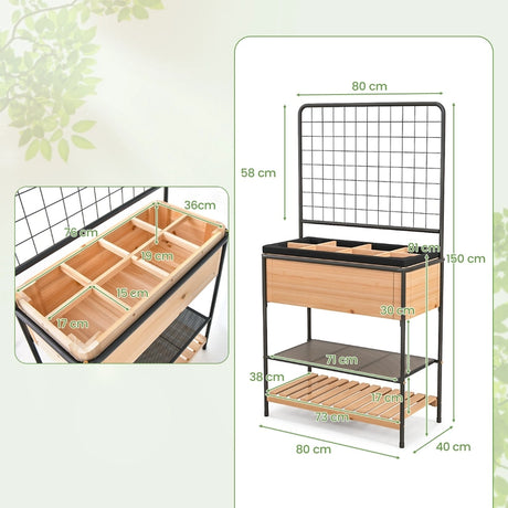 Raised Garden Bed with Trellis 2-tier Storage Shelves-Natural