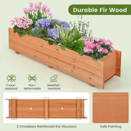 Fir Wood Planter Box with 2 Drainage Holes and 3 Added Bottom Crossbars-Orange