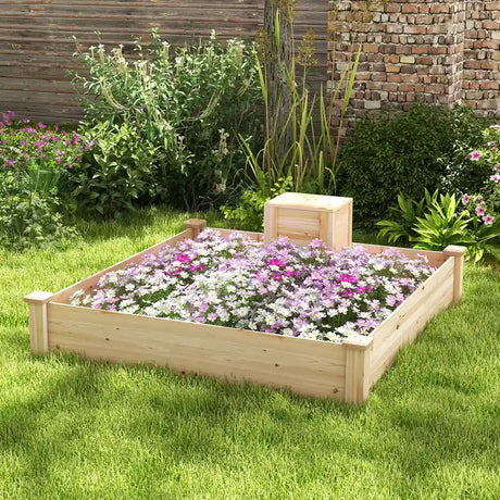 49" x 49" x 10" Raised Garden Bed with Compost Bin and Open-ended Bottom-Natural