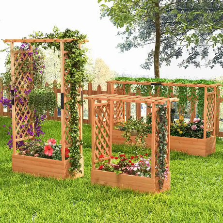Raised Garden Bed with Side Trellis Hanging Roof and Planter Box-Orange