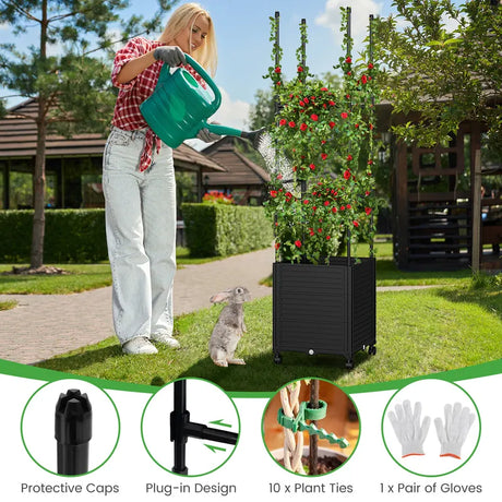 Raised Garden Bed with Obelisk Trellis and 3 Heights & Detachable PE-Coated Metal Tubes-Black