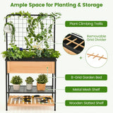 Raised Garden Bed with Trellis 2-tier Storage Shelves-Natural