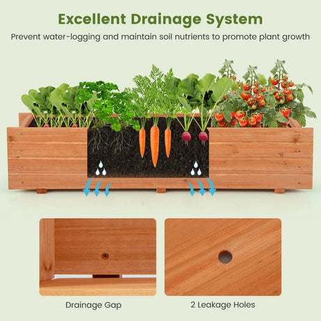 Fir Wood Planter Box with 2 Drainage Holes and 3 Added Bottom Crossbars-Orange