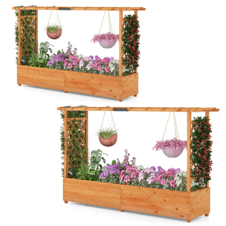 Raised Garden Bed with Side Trellis Hanging Roof and Planter Box-Orange