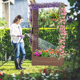 Planter with 2 Side Trellises Hanging Roof in Fir Wood with Drainage Hole Raised Garden Bed 182x110x44cm Coffee