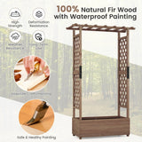 Planter with 2 Side Trellises Hanging Roof in Fir Wood with Drainage Hole Raised Garden Bed 182x110x44cm Coffee