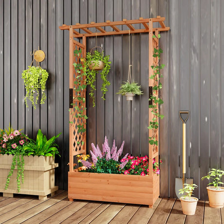 Raised Garden Bed with Arch Trellis-Orange