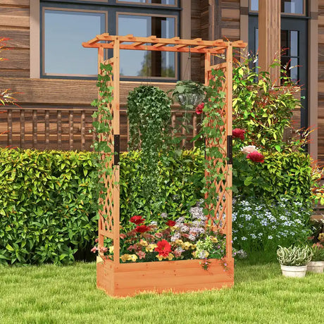 Raised Garden Bed with Arch Trellis-Orange