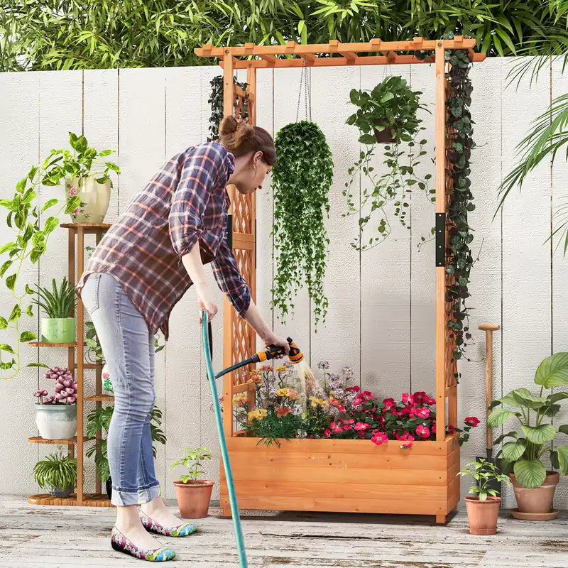Raised Garden Bed with Arch Trellis-Orange