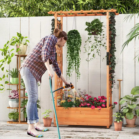 Raised Garden Bed with Arch Trellis-Orange