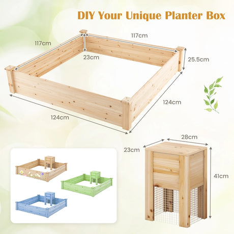 49" x 49" x 10" Raised Garden Bed with Compost Bin and Open-ended Bottom-Natural