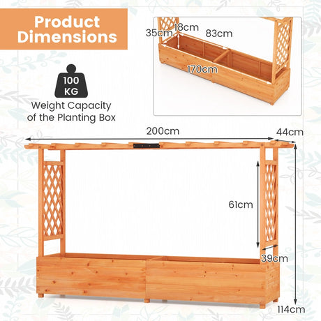 Raised Garden Bed with Side Trellis Hanging Roof and Planter Box-Orange