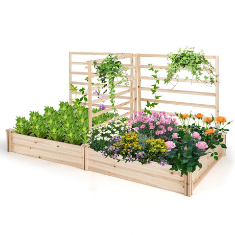 Raised Garden Bed with 2 Planter Boxes and 3 Trellis-Natural