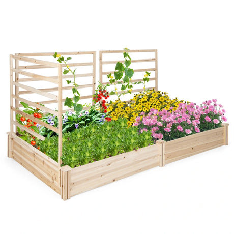 Raised Garden Bed with 2 Planter Boxes and 3 Trellis-Natural