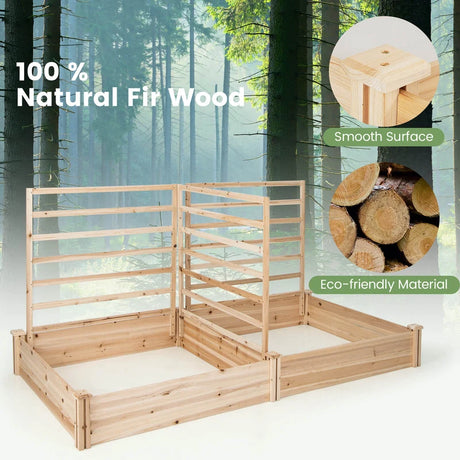 Raised Garden Bed with 2 Planter Boxes and 3 Trellis-Natural