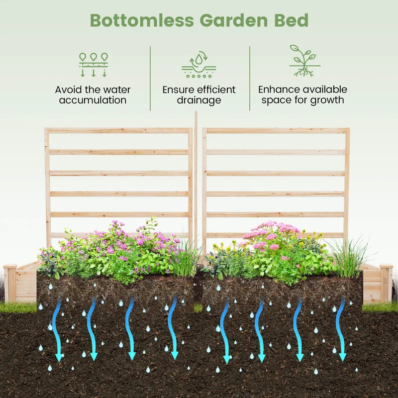 Raised Garden Bed with 2 Planter Boxes and 3 Trellis-Natural