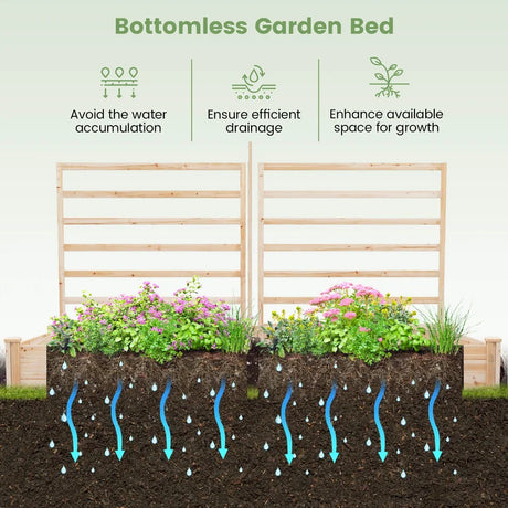Raised Garden Bed with 2 Planter Boxes and 3 Trellis-Natural