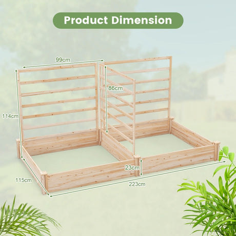 Raised Garden Bed with 2 Planter Boxes and 3 Trellis-Natural