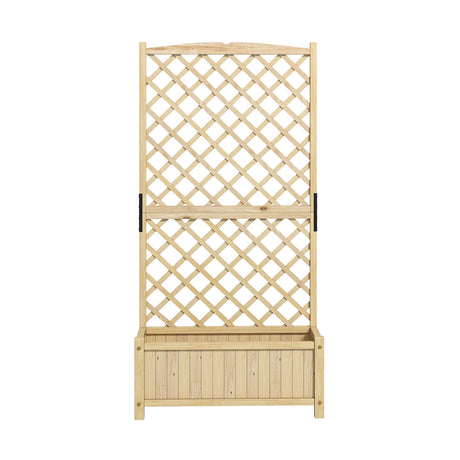 Trellis with flower box made of fir wood Planter for climbing plants Raised bed with trellis natural