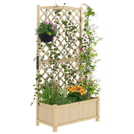 Trellis with flower box made of fir wood Planter for climbing plants Raised bed with trellis natural