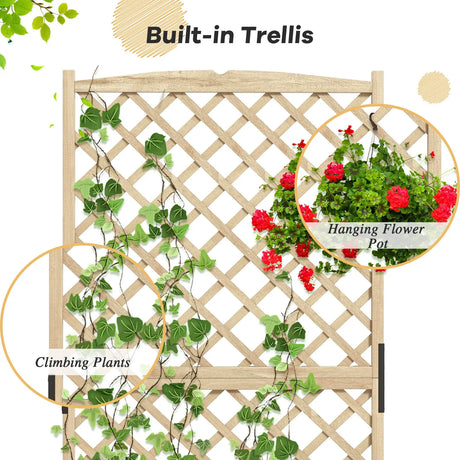 Trellis with flower box made of fir wood Planter for climbing plants Raised bed with trellis natural