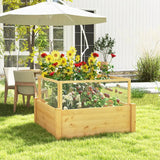 Raised bed with fence Wooden plant box with 4-sided protective fence &amp; plant grid 107 x 107 x 70 cm