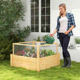 Raised bed with fence Wooden plant box with 4-sided protective fence &amp; plant grid 107 x 107 x 70 cm