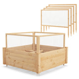 Raised bed with fence Wooden plant box with 4-sided protective fence &amp; plant grid 107 x 107 x 70 cm