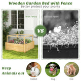 Raised bed with fence Wooden plant box with 4-sided protective fence &amp; plant grid 107 x 107 x 70 cm