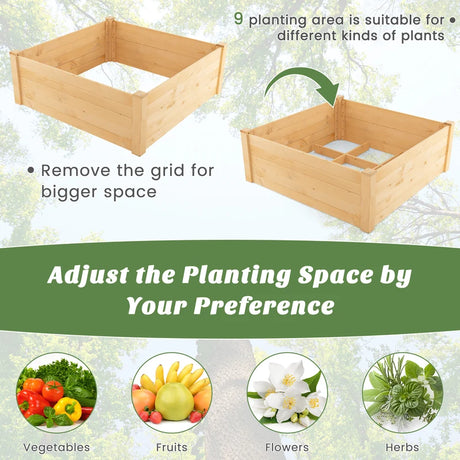 Raised bed with fence Wooden plant box with 4-sided protective fence &amp; plant grid 107 x 107 x 70 cm